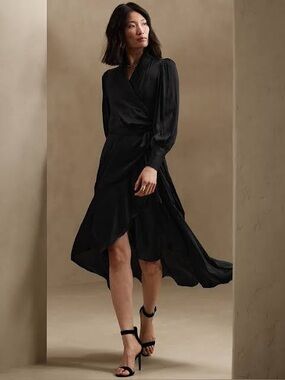 Elegant Black Wrap Midi Dress
